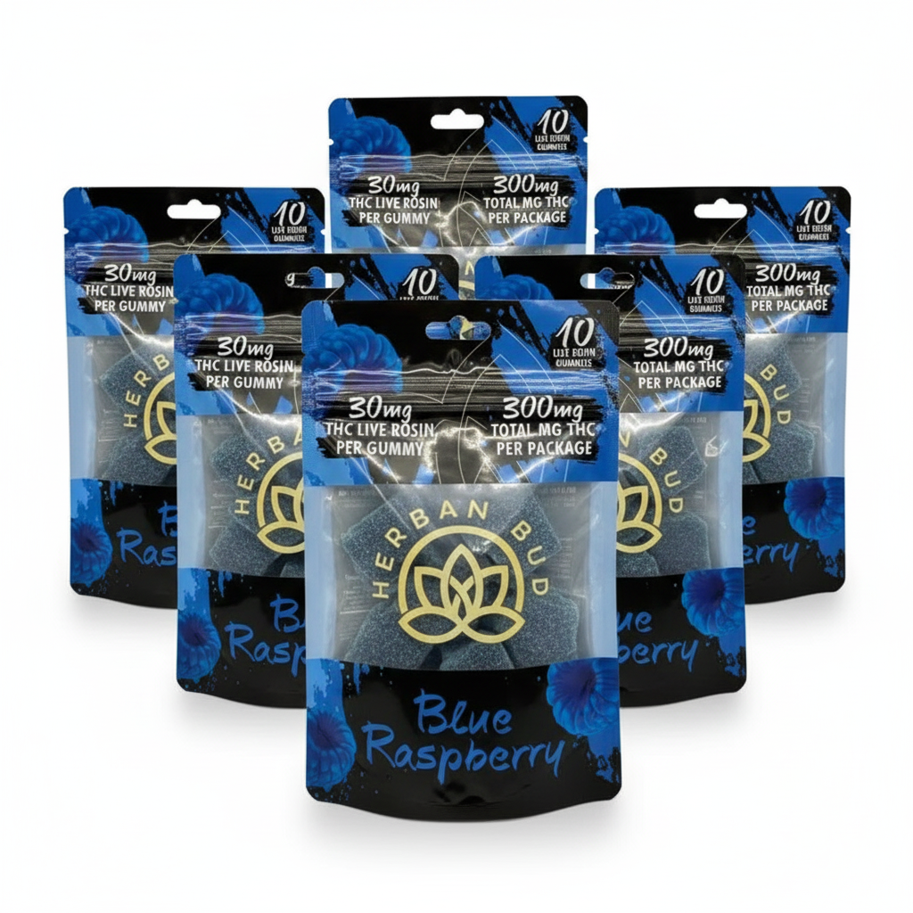6 Pack Bundle - Blue Raspberry 30 MG Live Rosin Delta 9 THC Gummies - 10ct - 300mg