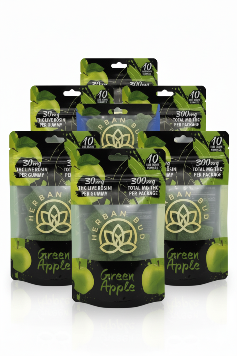6 Pack Bundle - Green Apple 30 MG Live Rosin Delta-9 THC Gummies - 10ct - 300mg
