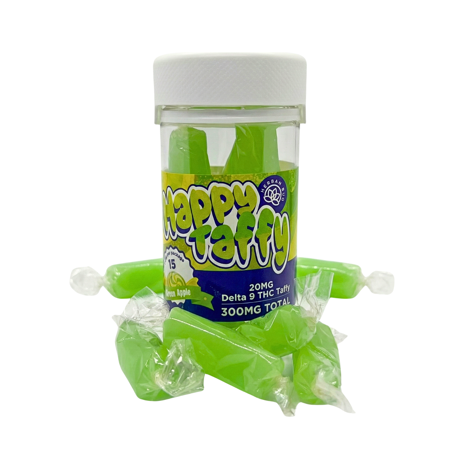 Green Apple Delta-9 Happy Taffy - 15CT 20mg - 300mg