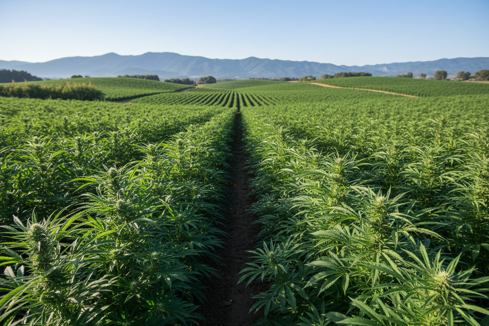 Cannabis fields in the backgournd